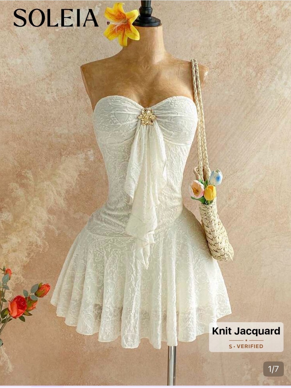 SHEIN Ivory Strapless Lace Jacquard Sweetheart Sundress